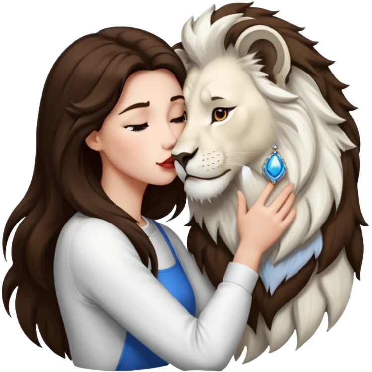 Brunette haired girl queen kisses huge White Lion King emoji