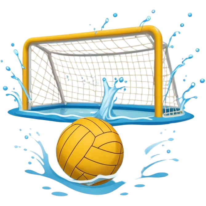 An icon showing a water polo ball floating on the surface of a pool, with a goal frame in the background, and water splashing around. The design captures the intensity of the game with visible ripples on the water. Transparent background highlights the excitement of water polo. emoji