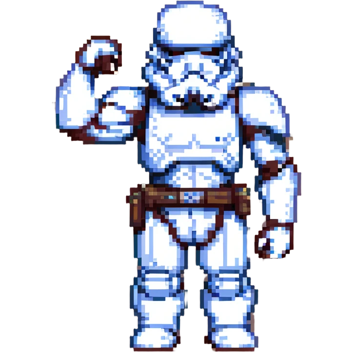 storm trooper bicep flexing pixel art style emoji
