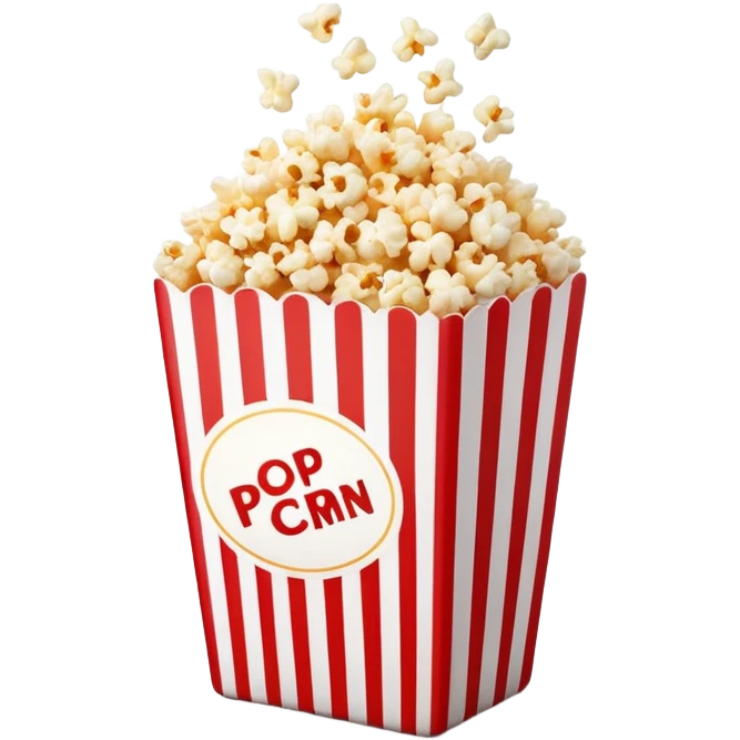 ultra minimalist popcorn in red and white vertically striped box, very simple clean iOS emoji style, minimal details, glossy finish emoji