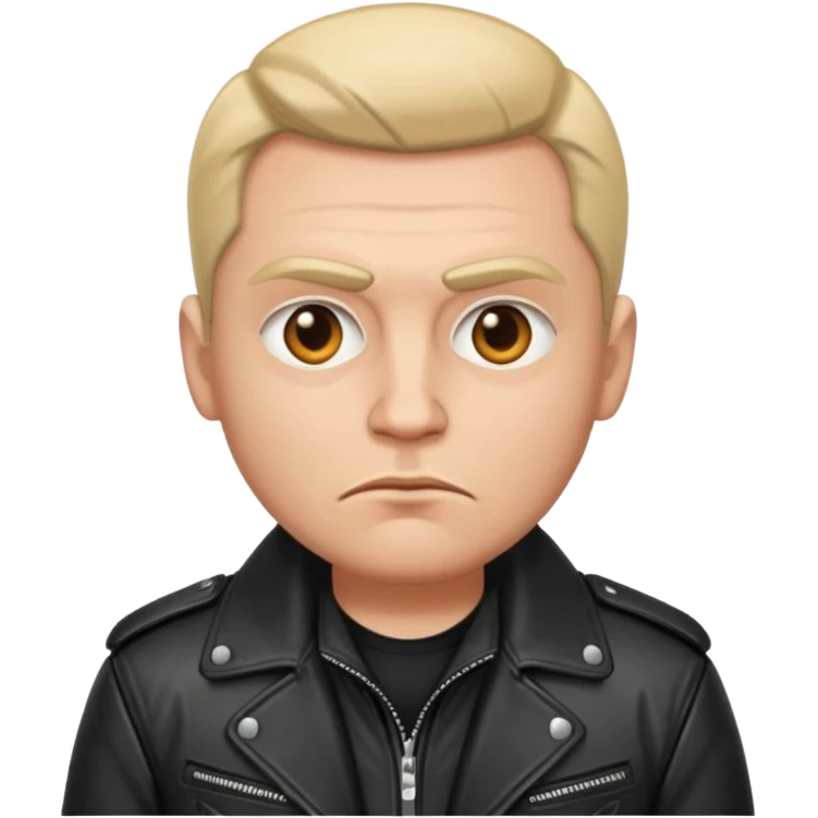 Russian 1990s gangster emoji, leather jacket,, serious face, cartoon style emoji