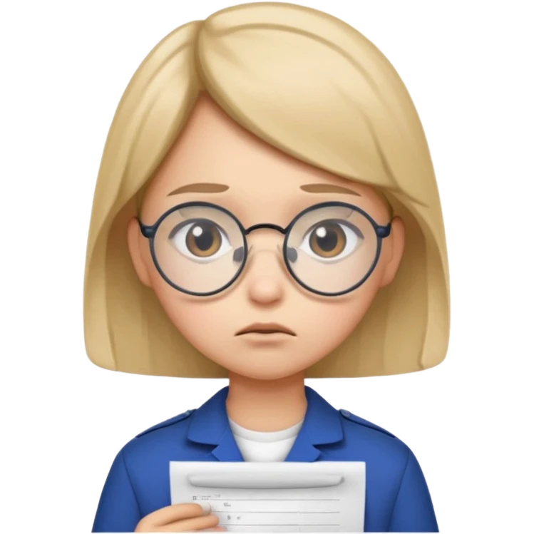 Frowns with Glasses, Angry Student: Teen in uniform, round glasses, holding test paper, pouting
 emoji