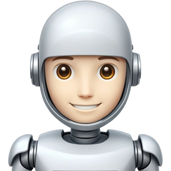 Half human, half robot smiling emoji