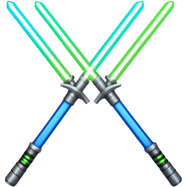 pair of crossed sabers designed to look like glowing lightsabers, vibrant and dynamic, realistic emoji style emoji