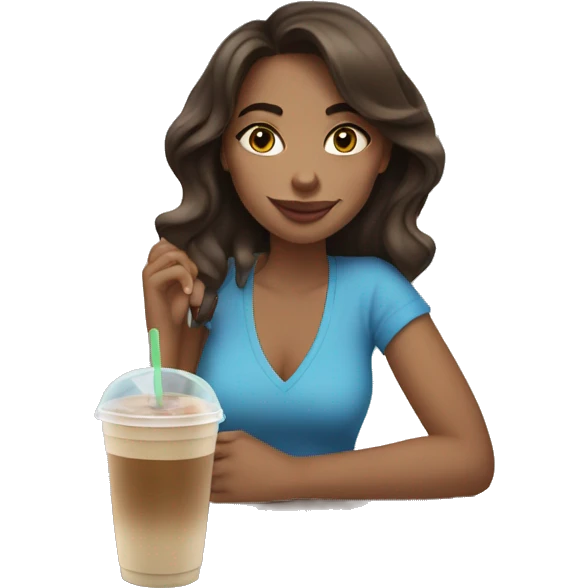brunette girl drinking iced coffee  emoji