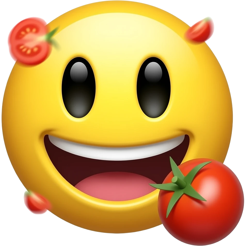 Yellow smiley throwing tomatoes at you in a mean way like bashing someone like they're booing you emoji