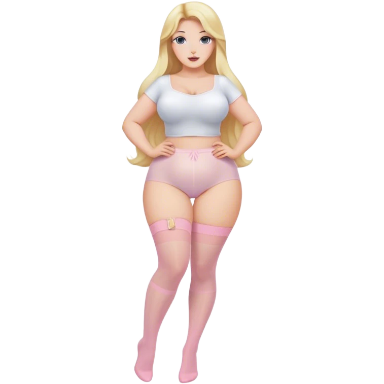 Curvy blonde long hair sfw light pink nylon stocking pose emoji
