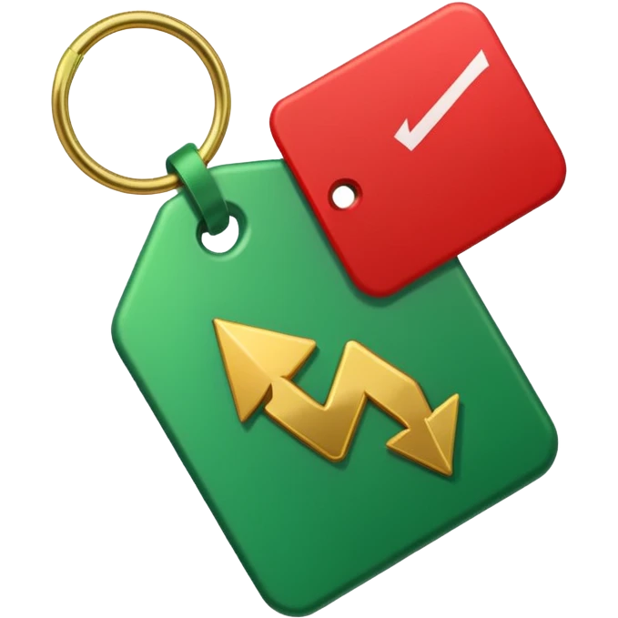 Tag vermelha com uma flecha pra cima verde do lado emoji