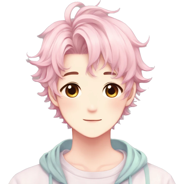 Gorgeous pastel anime style shojo man with blushing face and butterflies aesthetic and pretty hair trending style emoji