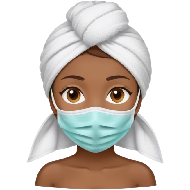 brown hair girl wrapped in a towel on her head with facemask on emoji