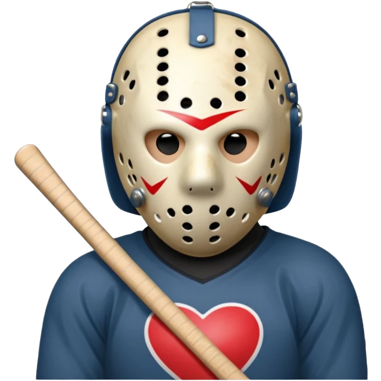 a cartoon image of Jason Voorhees, looking cute, with his hands clasped in front of him, at a sideways angle, looks like he is in love emoji