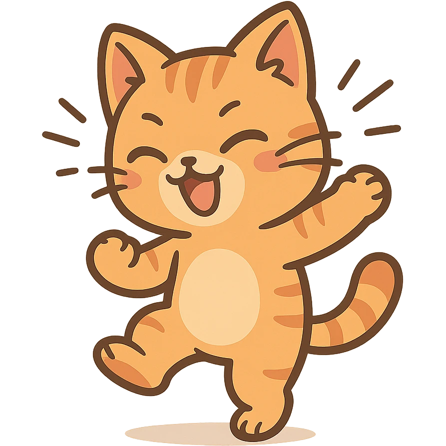 dancing cartoon cat, energetic style emoji