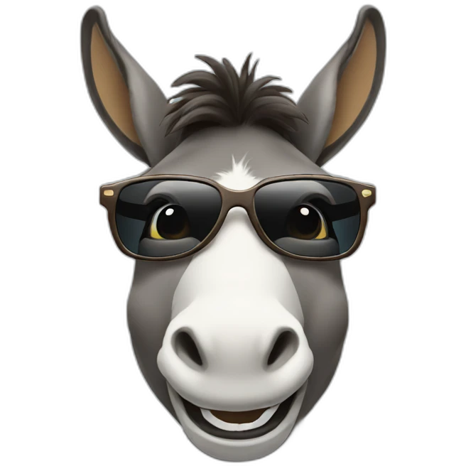 Donkey smiling showing teeth and wearing sunglasses emoji