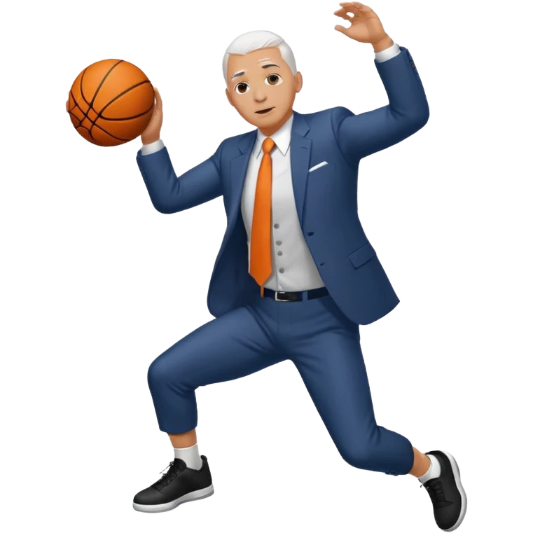 bald with white hair on side guy dunking basketball in suit but make him fat emoji