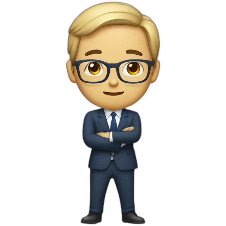 I'd like an icon of a man in his early 30s, dressed as a salaryman, standing and bowing. He should be wearing a navy suit, a red tie, and a white shirt, and he should have glasses on. emoji