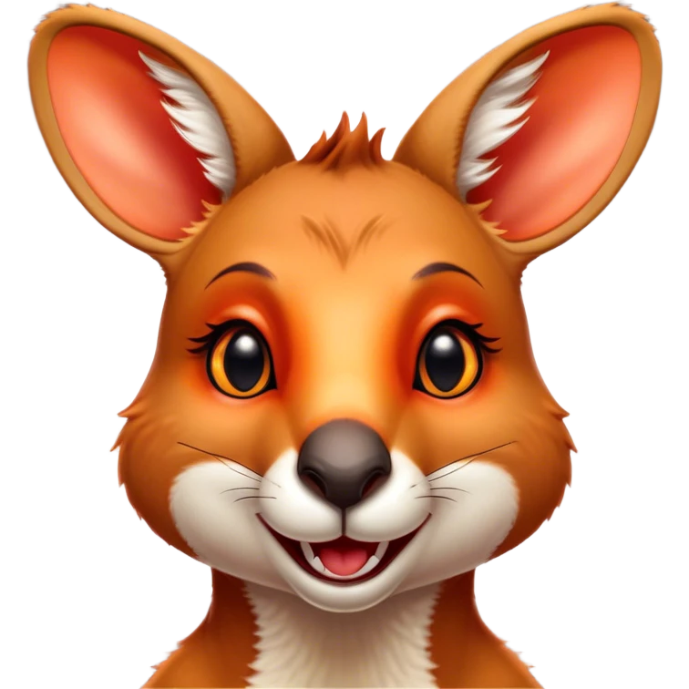 Cinematic Comical Kangaroo Portrait Emoji, Head tilted dramatically with an exaggeratedly amused expression, featuring a striking red-orange fur with a playful glint in its wide, expressive amber eyes, Simplified yet hilariously expressive features, highly detailed, glowing with a slightly sassy glow, high shine, dramatic yet playful, stylized with an air of cheeky outback mischief, bright and endearing, soft glowing outline, capturing the essence of a spirited and over‐the‐top kangaroo, so meme‐worthy it feels like it could bounce its way into internet fame instantly! emoji