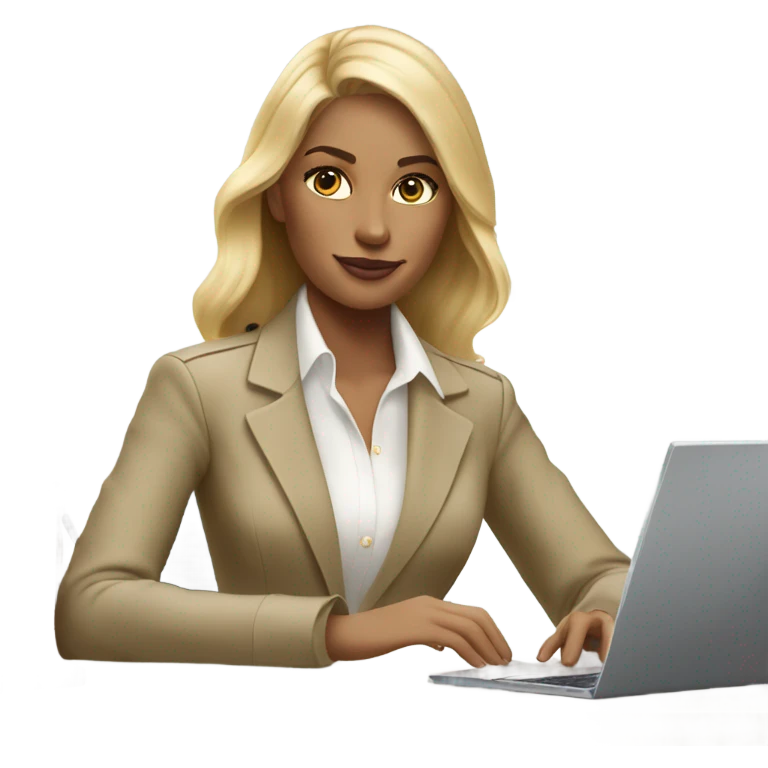 Blonde Ralph lauren women working at desk with lap top emoji