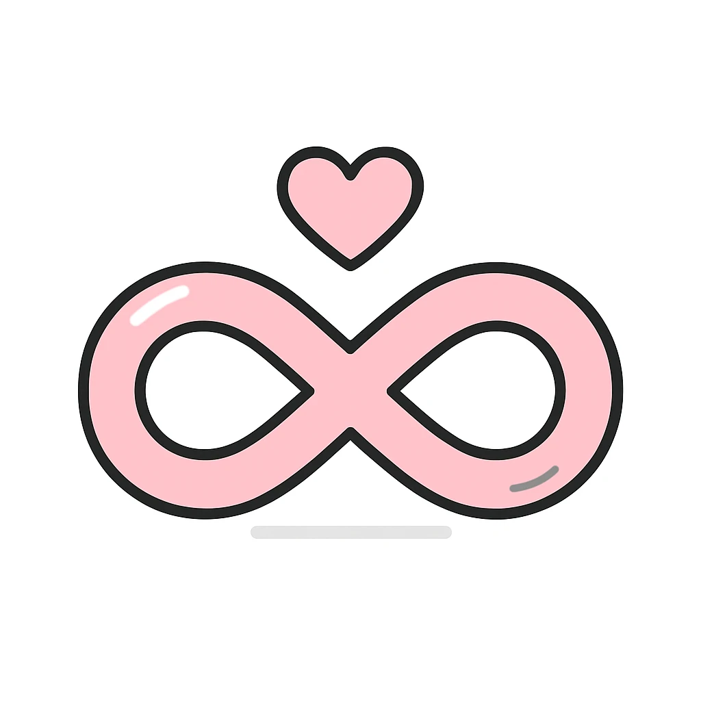 pink infinity symbol with expressive shadows and highlights, simple heart above the infinity sign, matching style, flat pink gray style emoji