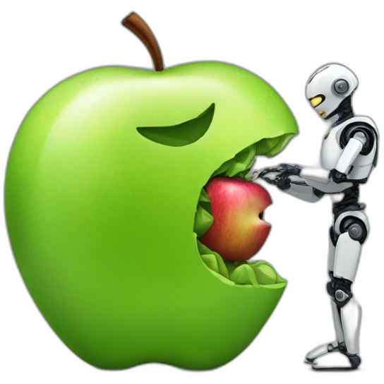 Apple logo eating the android robot emoji