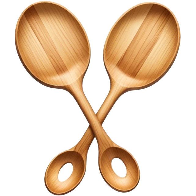 Two wooden spoons hitting each other with their flat sides, creating a cross-like shape with their handles, forming an intricate and striking visual emoji