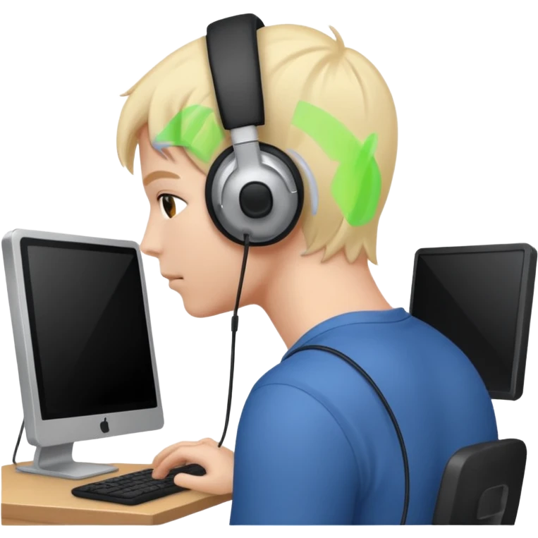 person at their computer in a call, pov from behind, we can see the screen  emoji