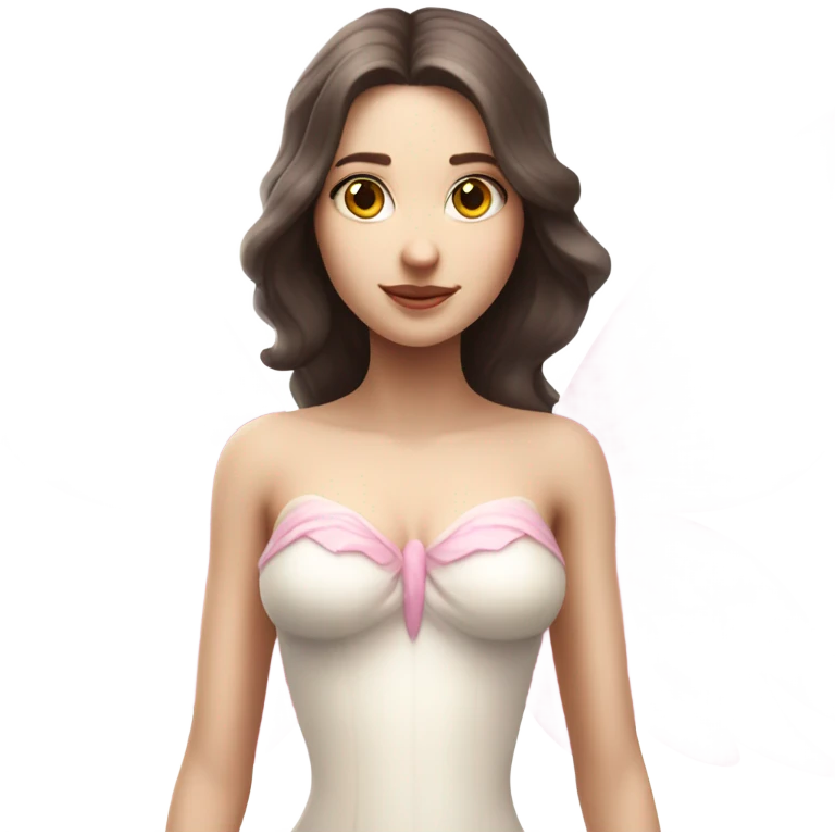 Pale skin, brunette fairy woman chest out with pink wings full body  emoji
