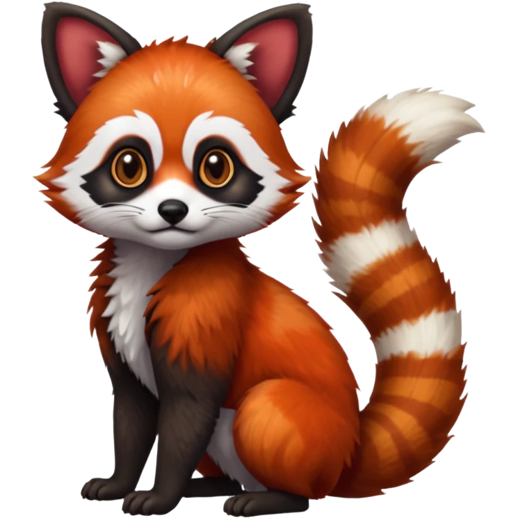 Realistic furry fuzzy scaly 4-legged quadrupedal Red-Panda-Munchkin-Kitten-Lemur-Raccoon-Dog-Red-Fox-animal-fusion-hybrid, Full body emoji