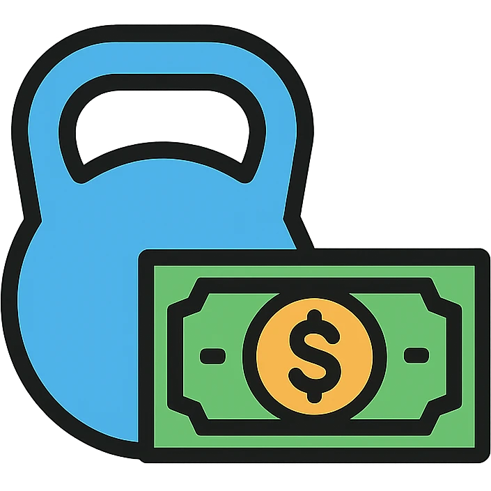 modern icon style kettlebell and money emoji