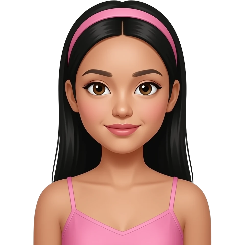 fille cheveux noirs 18 ans, yeux bruns, asiatique, bronzée, cheveux longs lissés, serre-tête, maquillage, botox, camisole rose emoji