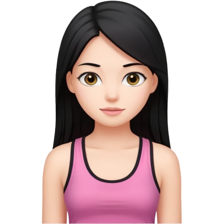 a pretty bratz fair girl with long straight black color hair and pink tank top on emoji
