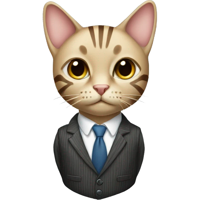 Striped beige cat wearing a suit emoji