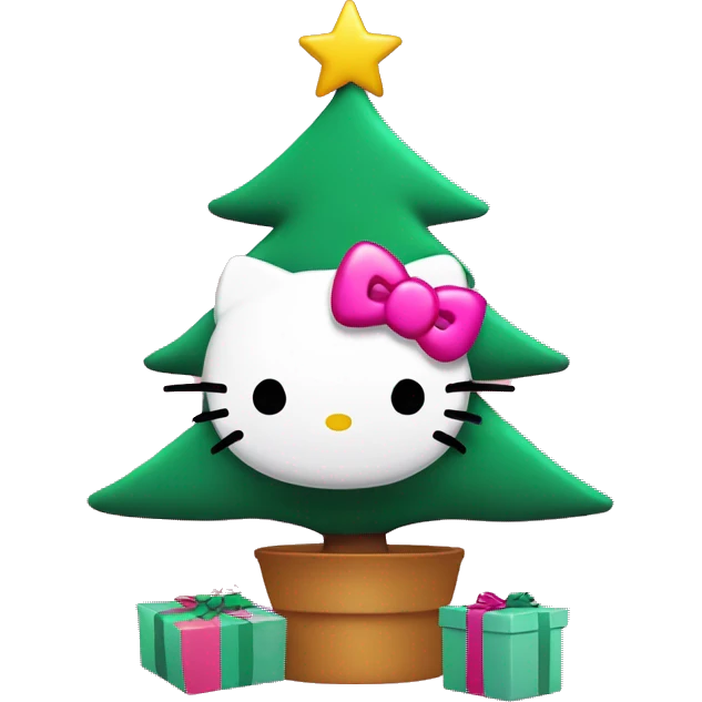 Pink Christmas tree with Hellokitty on top of it holding a star emoji
