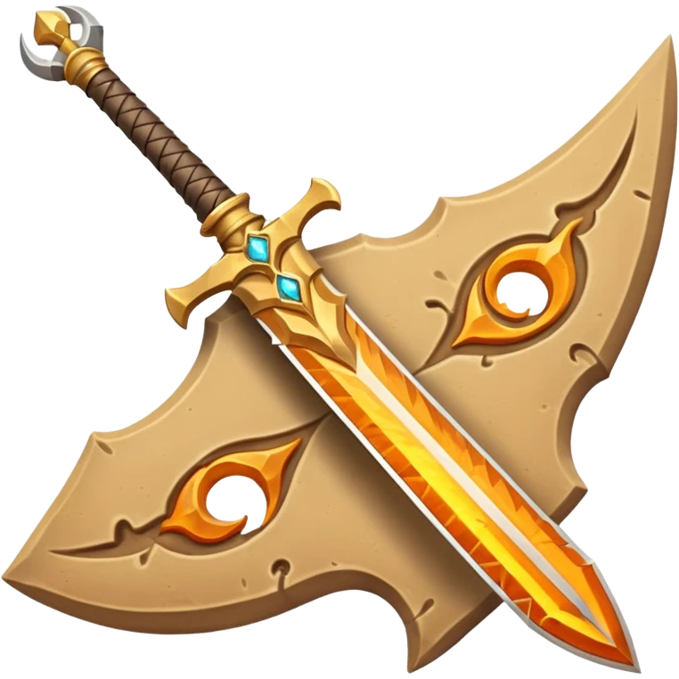 desert sand sword object icon, curved scimitar blade, sand-carved patterns, glowing amber runes, sandy aura around edge, fantasy desert weapon, 3D cartoon, mobile game icon style, centered, clean background, no text, no watermark
 emoji