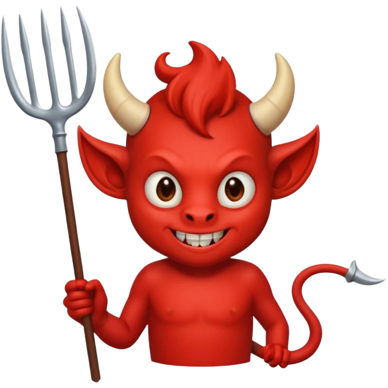 a Red devil, short horn Small red imp holding pitchfork, tail curled emoji