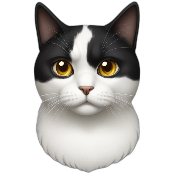 Black white cat with grumpy face emoji