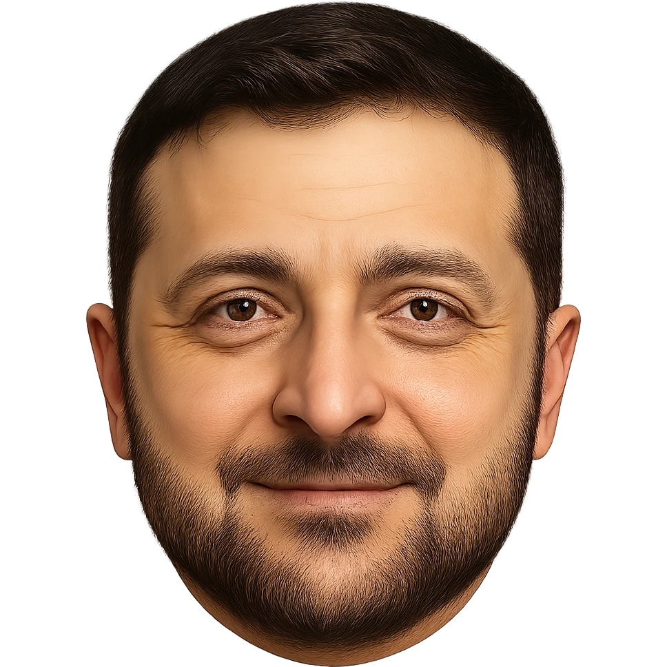 portrait of Vladimir Zelensky as a round face emoji with highly detailed and accurate facial features, realistic hair and beard, expressive eyes, friendly expression, high quality emoji
