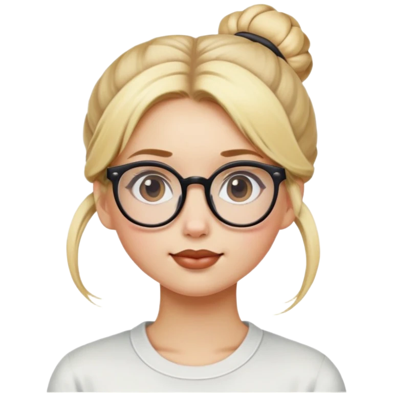 a girl that has blond hair in a bun and she wears glasses and she has a beauty mark on the upper right side of her mouth emoji