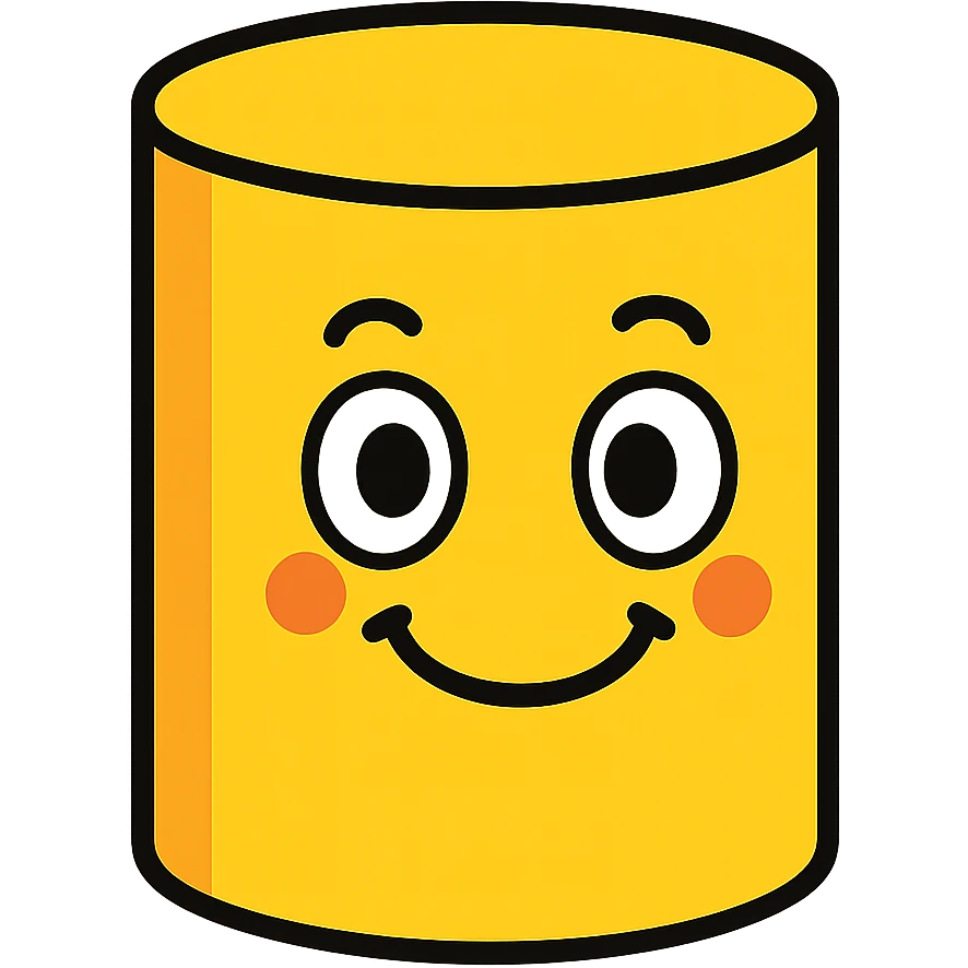 cartoonish yellow cylinder with a smiling face emoji