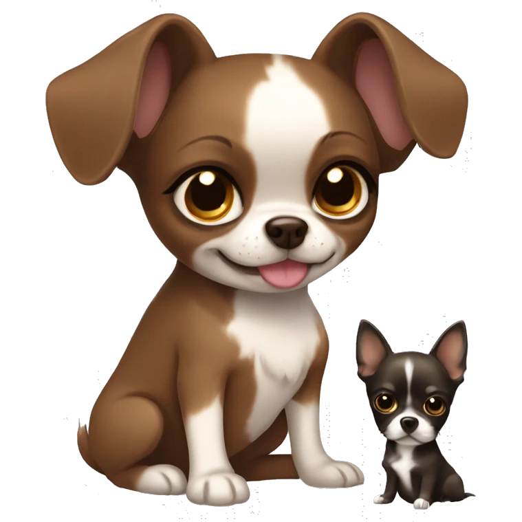 Girl with dark brown hairs, brown eyes with dog chihuahua gold, eyes brown hugs  emoji