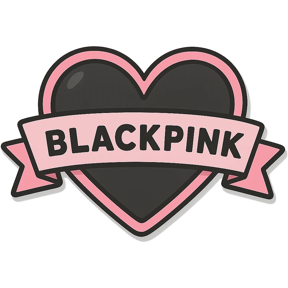 BLACKPINK-inspired wearable object, black and pink colors, playful and collectible, could be a pin, patch, or charm emoji
