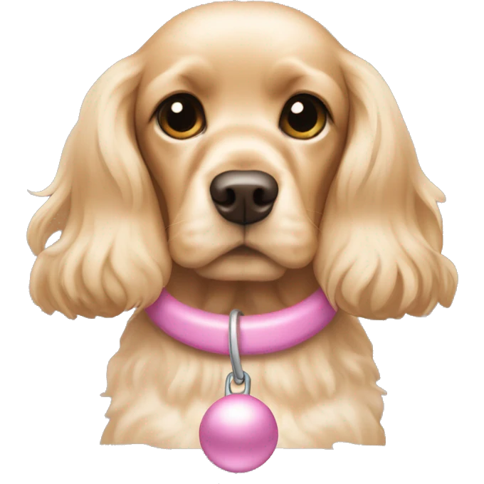 Blond cocker spaniel wearing two light pink sleighbell emoji
