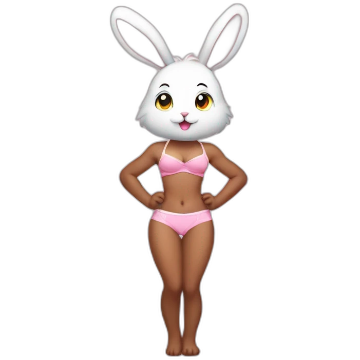 full body rabbit girl only underwear pink panties and pink training bra cute adorable emoji