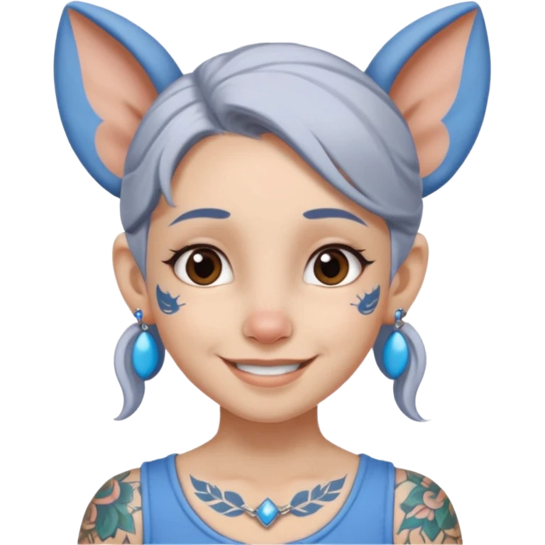 white-gray haired heavy blue tattooed big head accessory big nose mid size ear young girl emoji