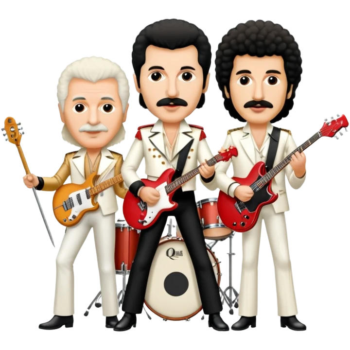 Queen band with Freddie Mercury, Brian May, Roger Taylor, and John Deacon emoji