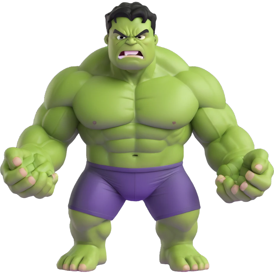 3D emoji style Hulk, green muscular superhero, angry expression emoji