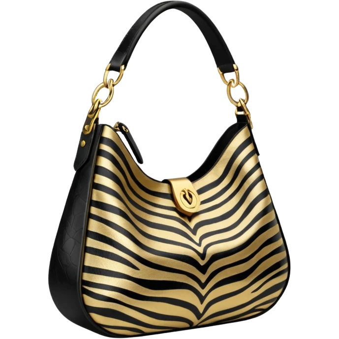 Tom med  
Zebra/Brushed Gold, hobo bag emoji