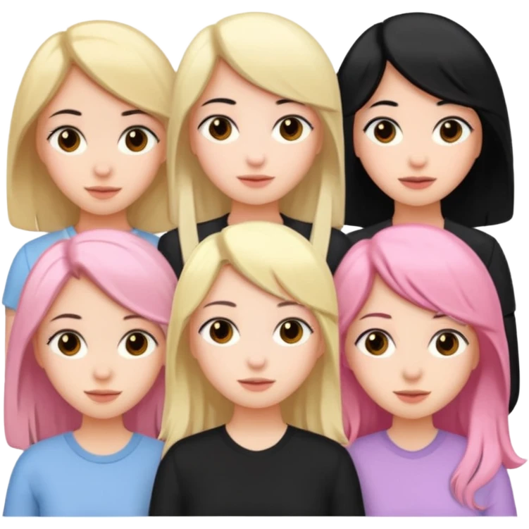 Girlfriend emoji - 5 white girlfriends, two with black hair, one with medium blonde hair, one with  pale pink hair,  emoji