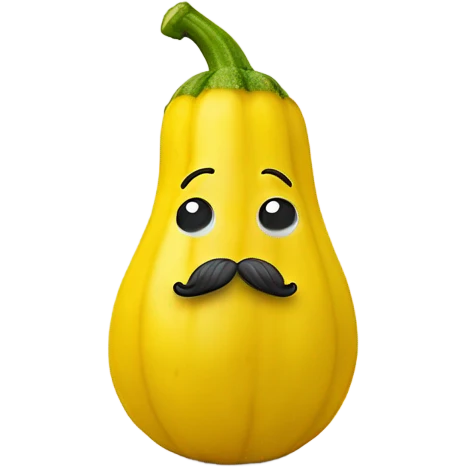yellow squash with a happy face and feet and legs and a mustache emoji