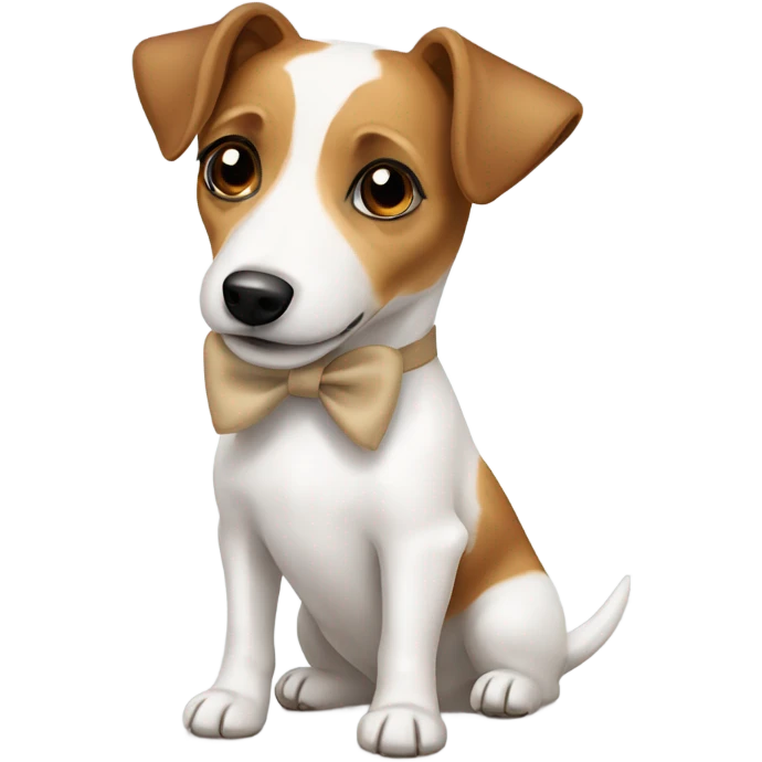 Jack russell terrier sitting with a beige bow on his neck emoji