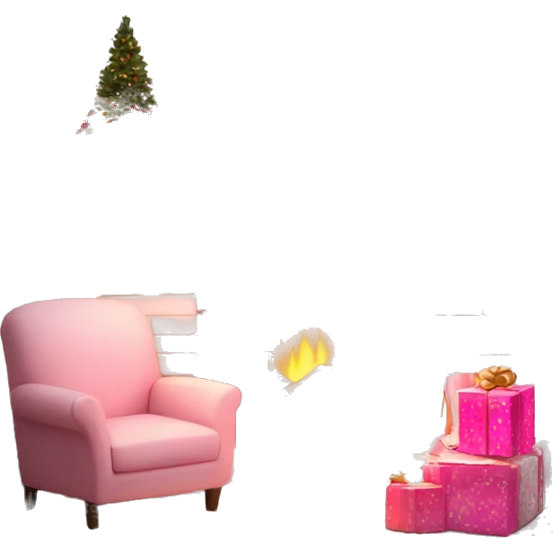 A cozy white brick fireplace with pink Christmas decor emoji